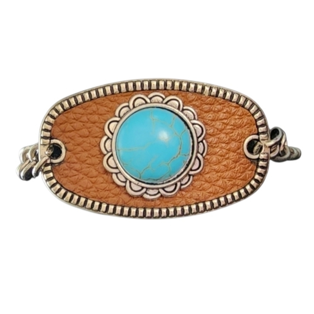 💥4 For $20💥Silvertone and Brown Bracelet with Turquoise Accent
